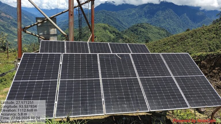 Ground-mounted solar array at an Airtel telecom site