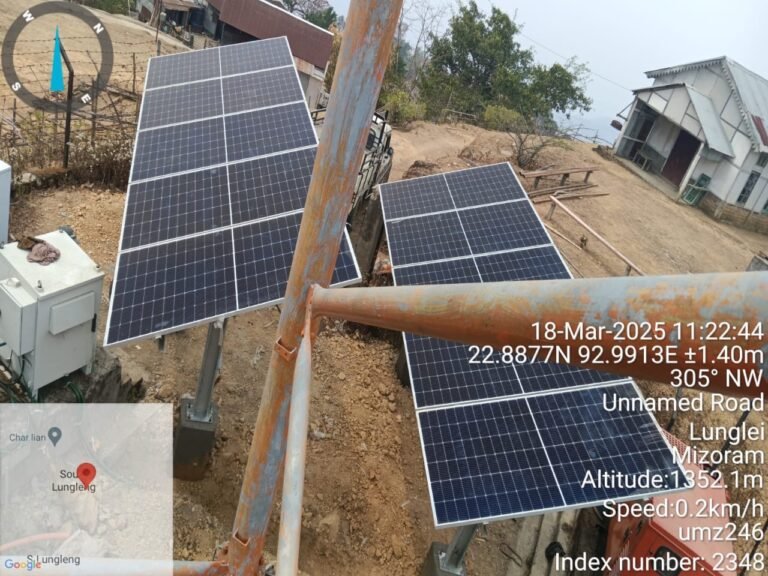Ground-mounted solar array at an Airtel telecom site