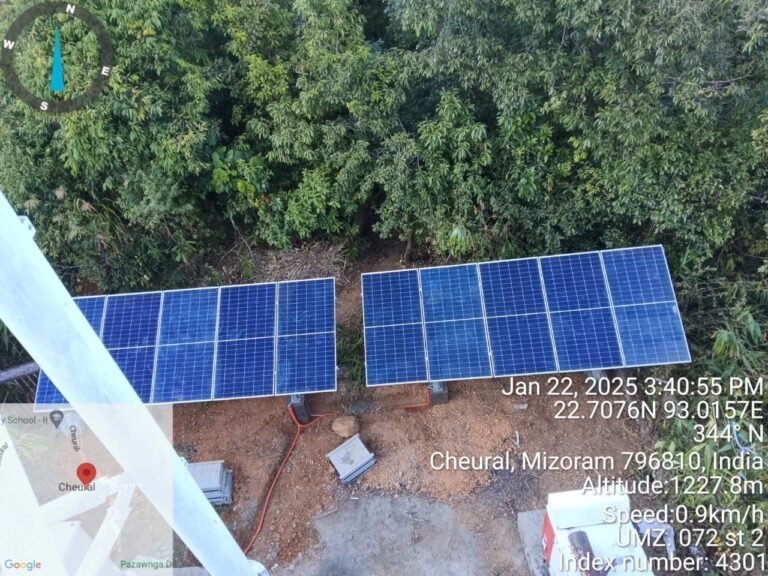 Ground-mounted solar array at an Airtel telecom site