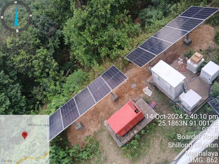 Ground-mounted solar array at an Airtel telecom site