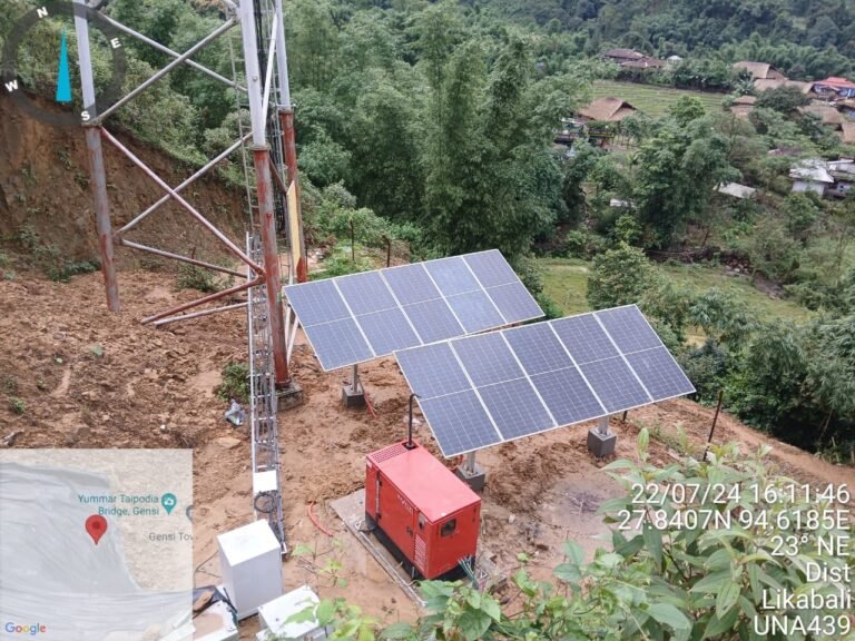 Ground-mounted solar array at an Airtel telecom site